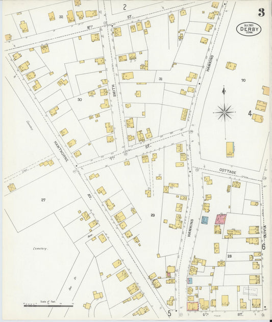 Sanborn Fire Insurance Map from Derby, New Haven County, Connecticut (1901), Sheet #0003 - Historic Sanborn Fire Insurance Map Print, vintage old map wall art, antique decor, genealogy gift, Connecticut Connecticut map