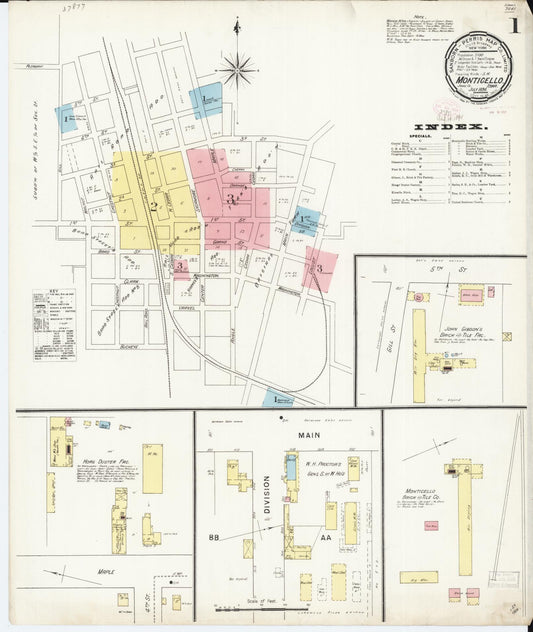 Sanborn Fire Insurance Map from Monticello, Jones County, Iowa (1894), Sheet #0001 - Historic Sanborn Fire Insurance Map Print, vintage old map wall art