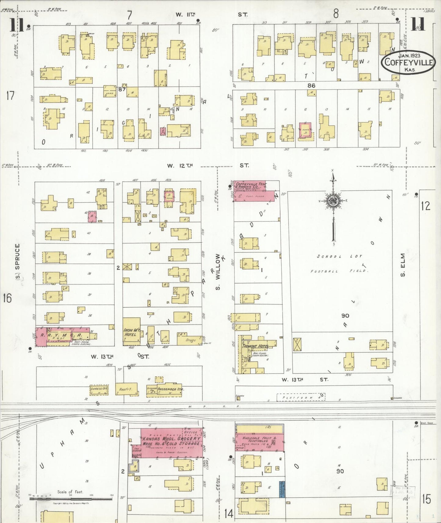 Sanborn Fire Insurance Map from Coffeyville, Montgomery County, Kansas (1923), Sheet #0011 - Historic Sanborn Fire Insurance Map Print, vintage old map wall art, antique decor, genealogy gift, Kansas Kansas map
