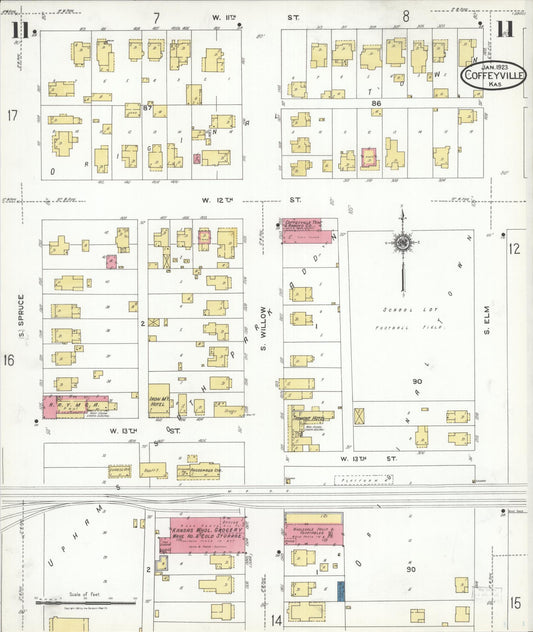 Sanborn Fire Insurance Map from Coffeyville, Montgomery County, Kansas (1923), Sheet #0011 - Historic Sanborn Fire Insurance Map Print, vintage old map wall art, antique decor, genealogy gift, Kansas Kansas map