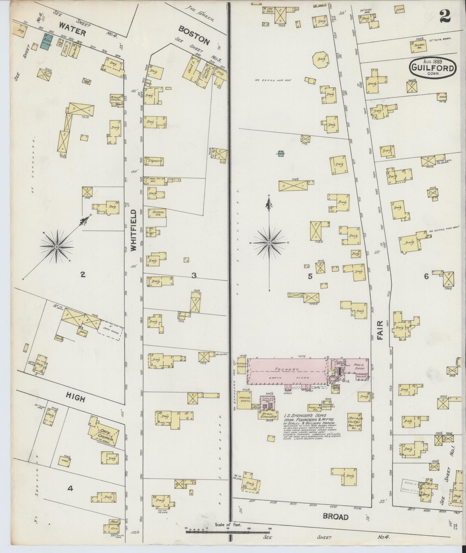 Sanborn Fire Insurance Map from Guilford, New Haven County, Connecticut (1889), Sheet #0002 - Complete Map Set gallery image, historic Sanborn map, vintage wall art, Connecticut Connecticut