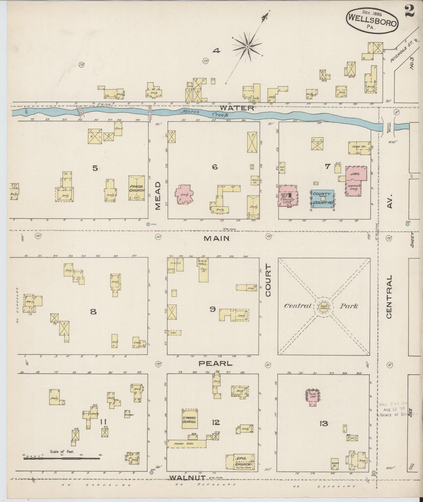Sanborn Fire Insurance Map from Wellsboro, Tioga County, Pennsylvania (1885), Sheet #0002 - Complete Map Set gallery image, historic Sanborn map, vintage wall art, Pennsylvania Pennsylvania
