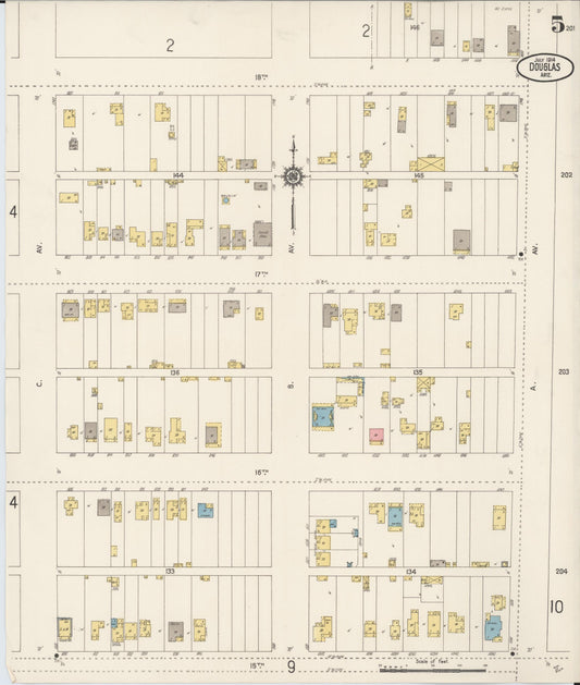 Sanborn Fire Insurance Map from Douglas, Cochise County, Arizona (1914), Sheet #0005 - Historic Sanborn Fire Insurance Map Print, vintage old map wall art, antique decor, genealogy gift, Arizona Arizona map