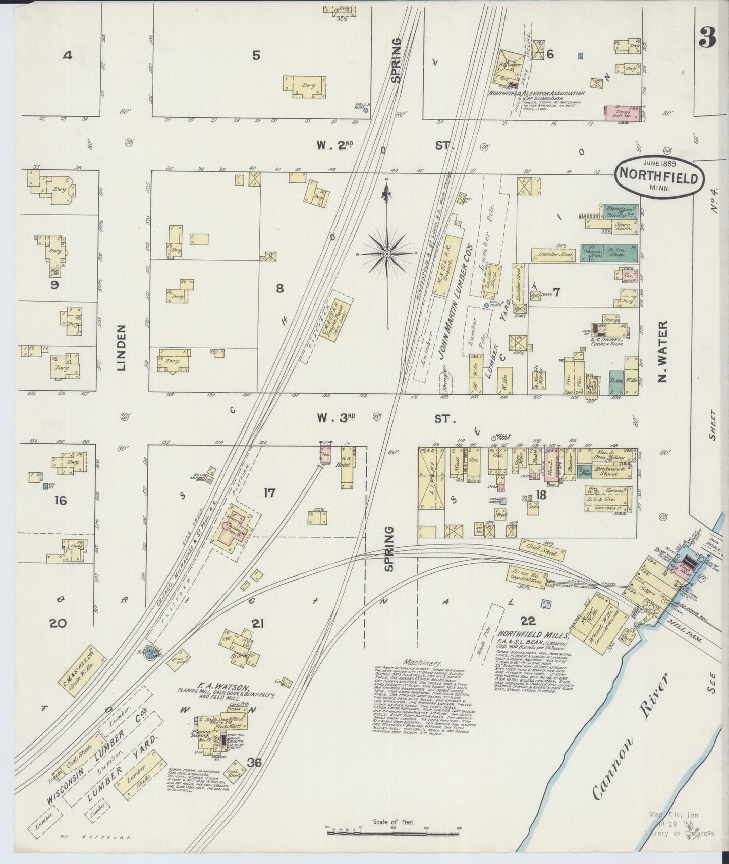 Sanborn Fire Insurance Map from Northfield, Rice County, Minnesota (1889), Sheet #0003 - Complete Map Set gallery image, historic Sanborn map, vintage wall art, Minnesota Minnesota