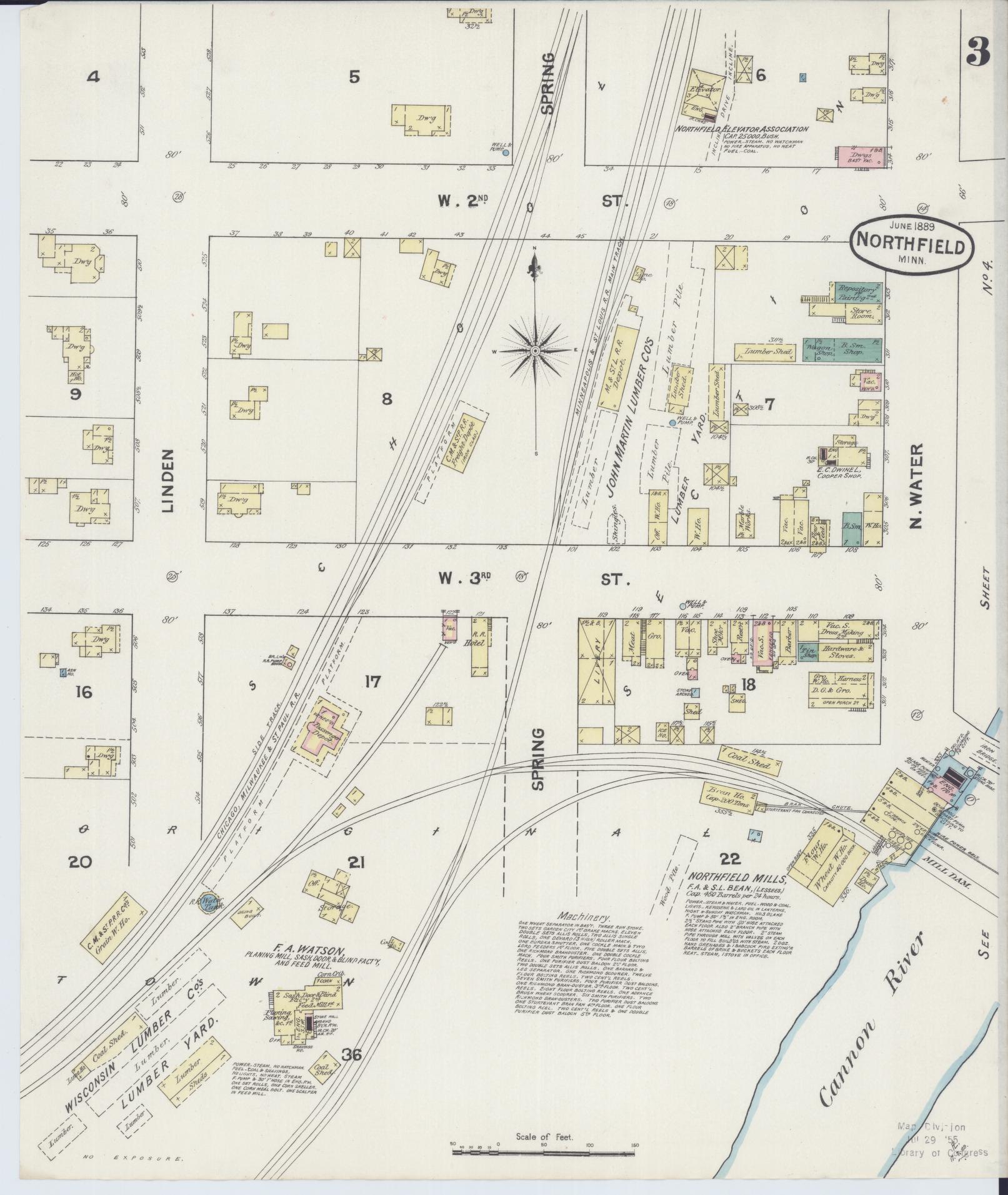 Sanborn Fire Insurance Map from Northfield, Rice County, Minnesota (1889), Sheet #0003 - Complete Map Set gallery image, historic Sanborn map, vintage wall art, Minnesota Minnesota