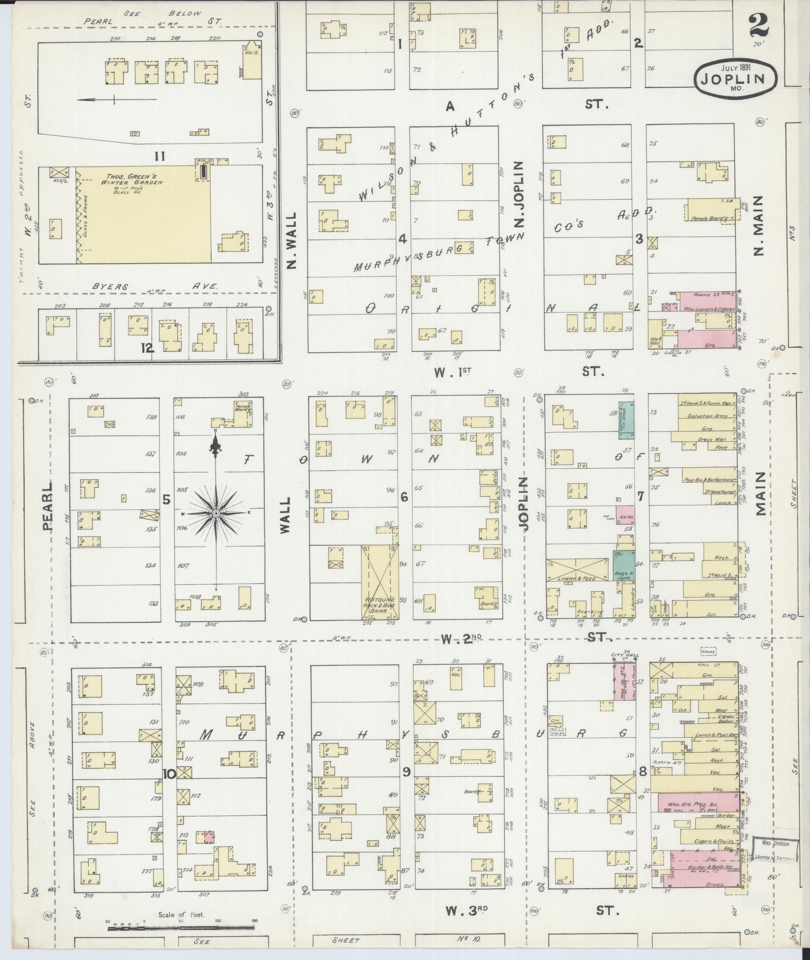 Sanborn Fire Insurance Map from Joplin, Jasper County, Missouri (1891), Sheet #0002 - Complete Map Set gallery image, historic Sanborn map, vintage wall art, Missouri Missouri