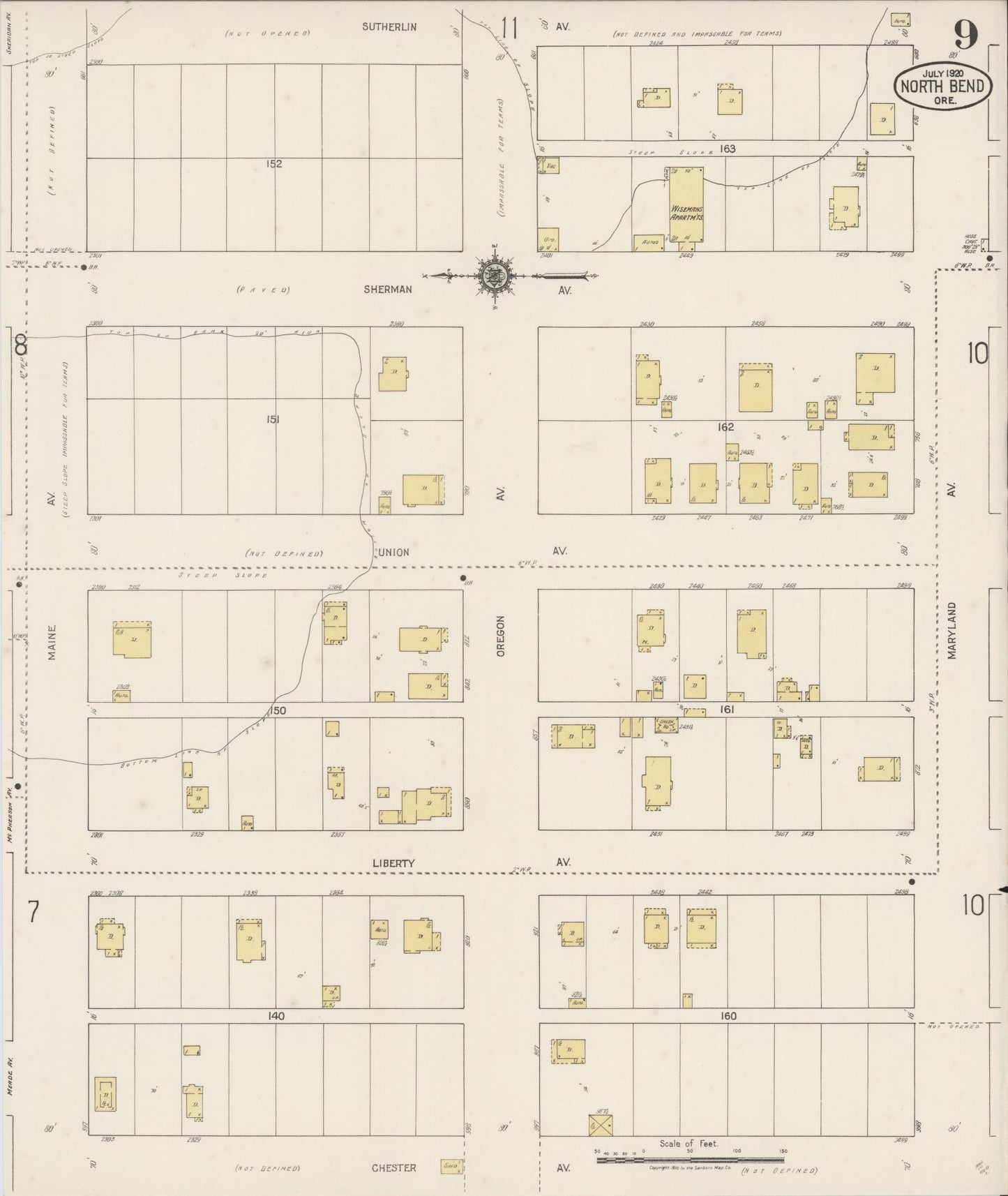 Sanborn Fire Insurance Map from North Bend, Coos County, Oregon (1920), Sheet #0009 - Complete Map Set gallery image, historic Sanborn map, vintage wall art, Oregon Oregon
