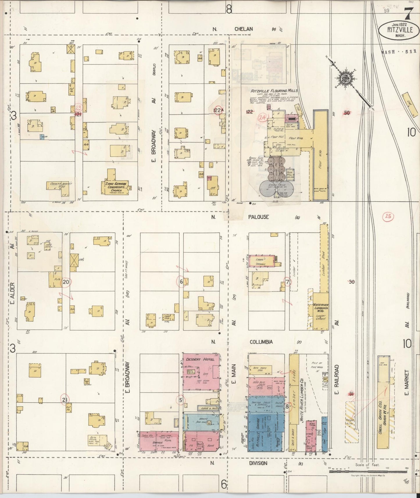 Sanborn Fire Insurance Map from Ritzville, Adams County, Washington (1939), Sheet #0007 - Complete Map Set gallery image, historic Sanborn map, vintage wall art, Washington Washington