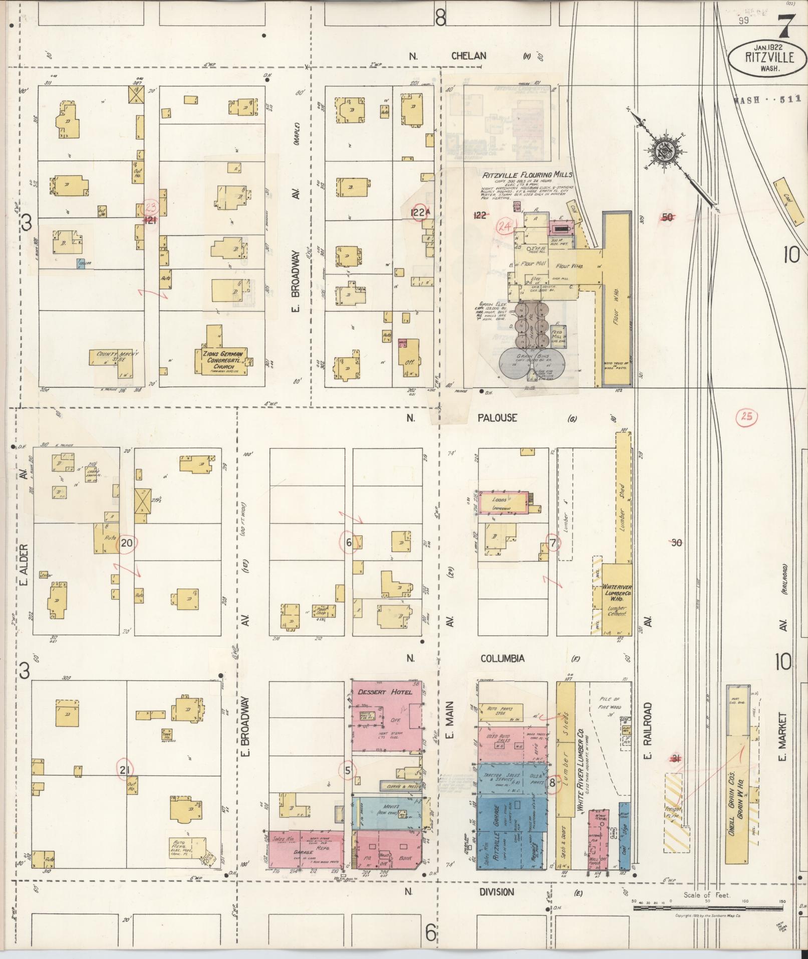 Sanborn Fire Insurance Map from Ritzville, Adams County, Washington (1939), Sheet #0007 - Complete Map Set gallery image, historic Sanborn map, vintage wall art, Washington Washington
