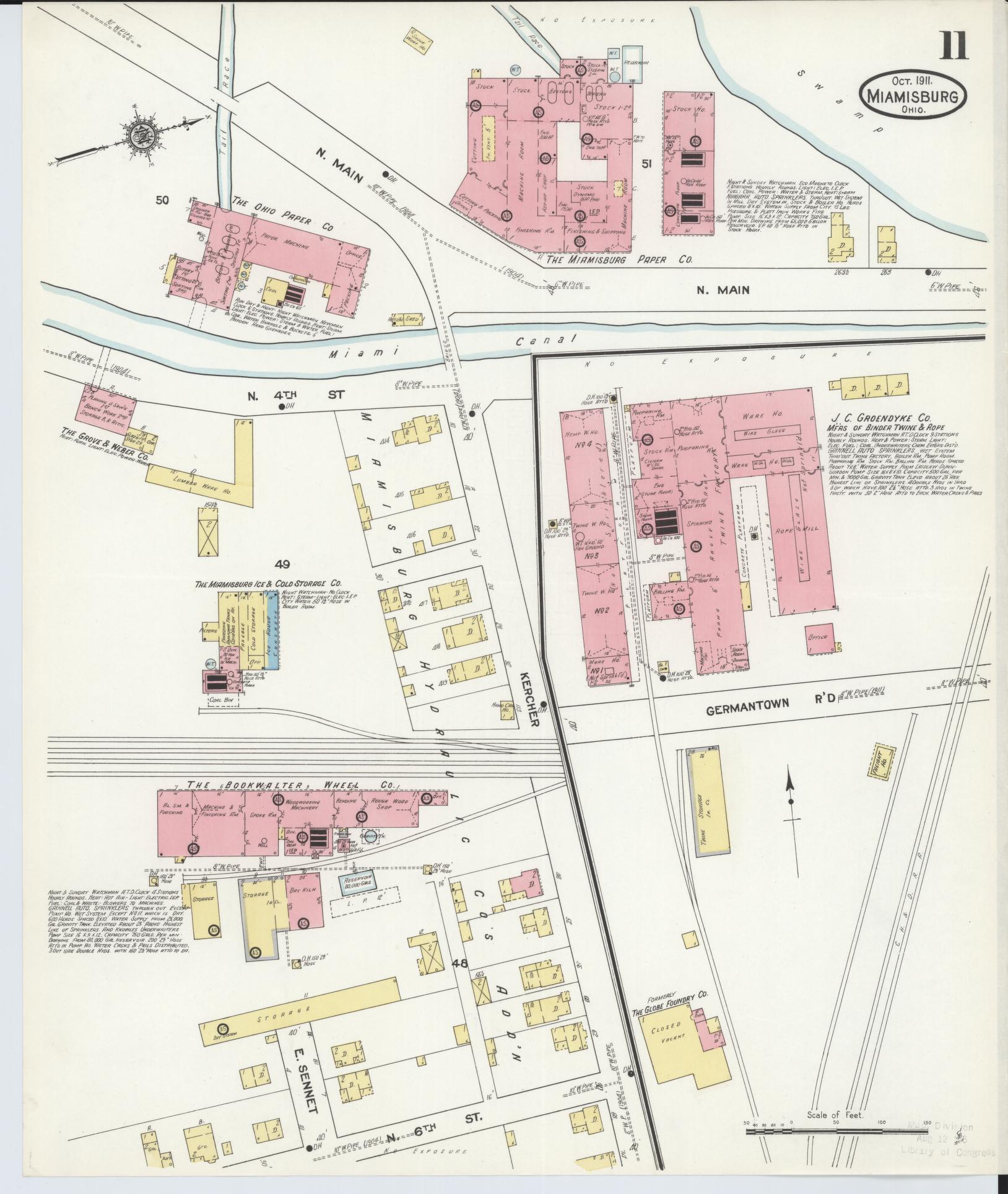 Sanborn Fire Insurance Map from Miamisburg, Montgomery County, Ohio (1911), Sheet #0011 - Historic Sanborn Fire Insurance Map Print, vintage old map wall art, antique decor, genealogy gift, Ohio Ohio map