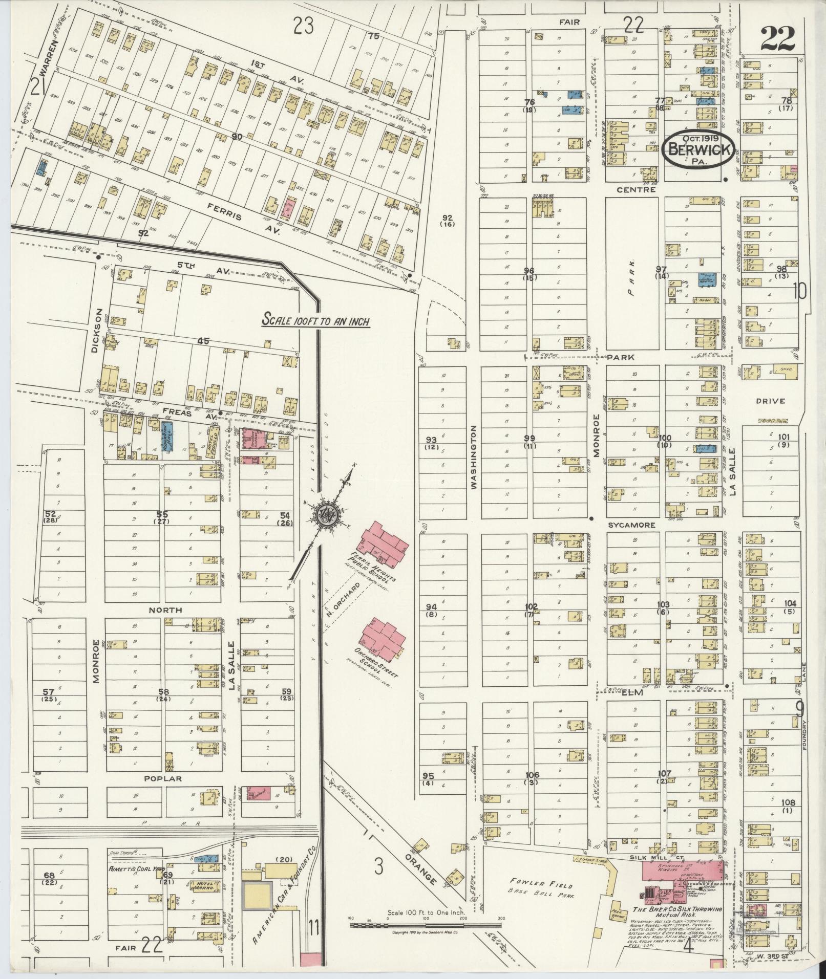Sanborn Fire Insurance Map from Berwick, Columbia County, Pennsylvania (1918), Sheet #0022 - Historic Sanborn Fire Insurance Map Print, vintage old map wall art, antique decor, genealogy gift, Pennsylvania Pennsylvania map