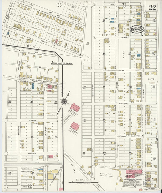Sanborn Fire Insurance Map from Berwick, Columbia County, Pennsylvania (1918), Sheet #0022 - Historic Sanborn Fire Insurance Map Print, vintage old map wall art, antique decor, genealogy gift, Pennsylvania Pennsylvania map