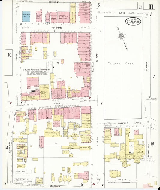 Sanborn Fire Insurance Map from Saint Albans, Franklin County, Vermont (1912), Sheet #0011 - Historic Sanborn Fire Insurance Map Print, vintage old map wall art, antique decor, genealogy gift, Vermont Vermont map