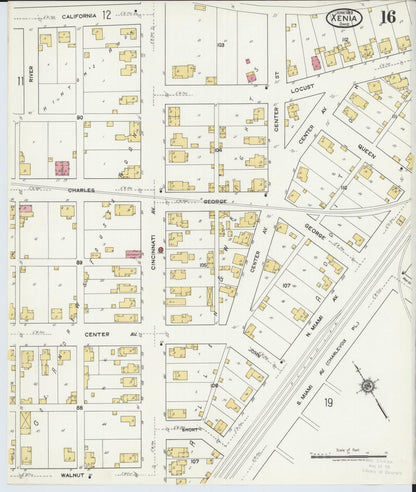 Sanborn Fire Insurance Map from Xenia, Greene County, Ohio (1919), Sheet #0016 - Complete Map Set gallery image, historic Sanborn map, vintage wall art, Ohio Ohio