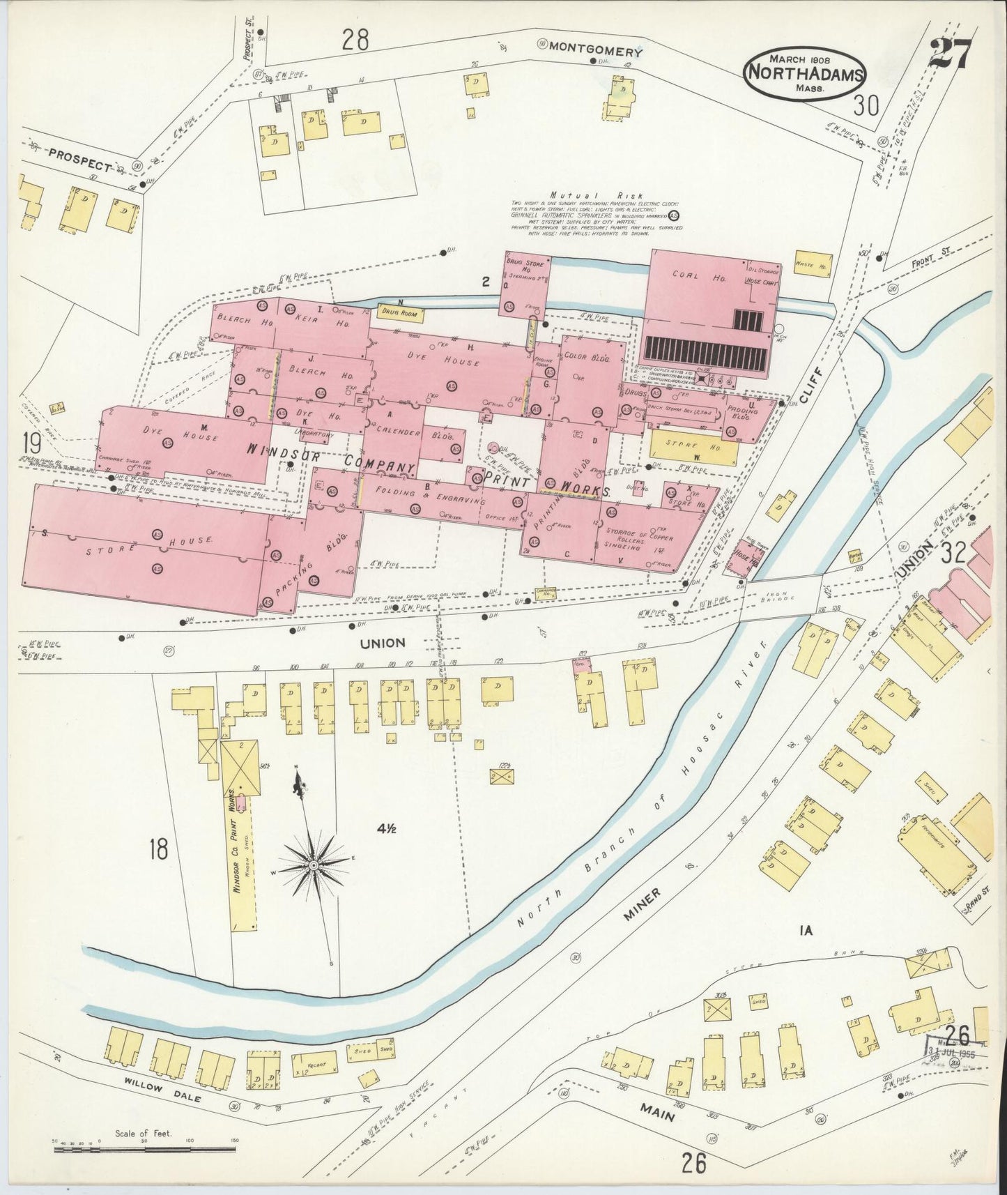 Sanborn Fire Insurance Map from North Adams, Berkshire County, Massachusetts (1908), Sheet #0027 - Historic Sanborn Fire Insurance Map Print, vintage old map wall art, antique decor, genealogy gift, Massachusetts Massachusetts map