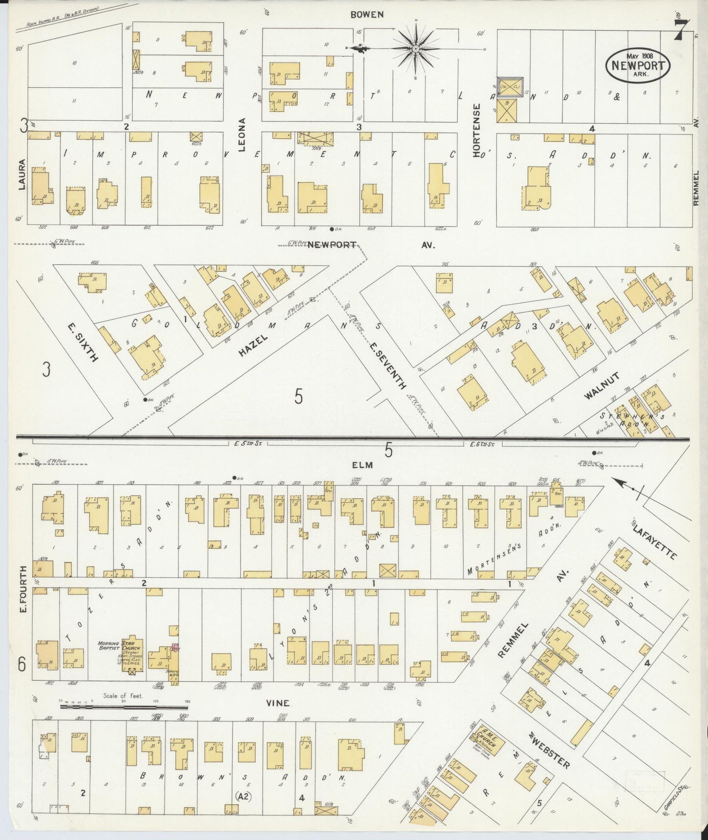 Sanborn Fire Insurance Map from Newport, Jackson County, Arkansas (1908), Sheet #0007 - Historic Sanborn Fire Insurance Map Print, vintage old map wall art, antique decor, genealogy gift, Arkansas Arkansas map