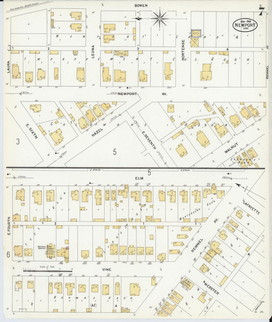 Sanborn Fire Insurance Map from Newport, Jackson County, Arkansas (1908), Sheet #0007 - Historic Sanborn Fire Insurance Map Print, vintage old map wall art, antique decor, genealogy gift, Arkansas Arkansas map