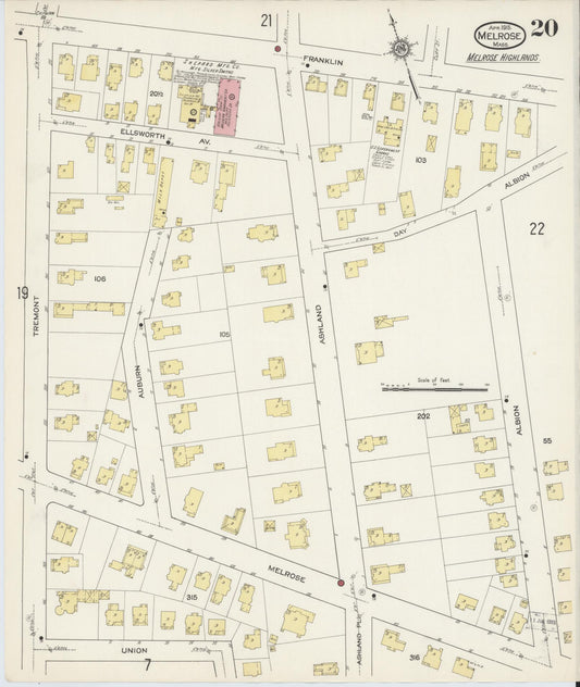Sanborn Fire Insurance Map from Melrose, Middlesex County, Massachusetts (1915), Sheet #0020 - Historic Sanborn Fire Insurance Map Print, vintage old map wall art, antique decor, genealogy gift, Massachusetts Massachusetts map