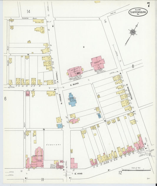 Sanborn Fire Insurance Map from Shippensburg, Cumberland And Franklin Counties, Pennsylvania (1910), Sheet #0007 - Historic Sanborn Fire Insurance Map Print, vintage old map wall art, antique decor, genealogy gift, Counties Pennsylvania map