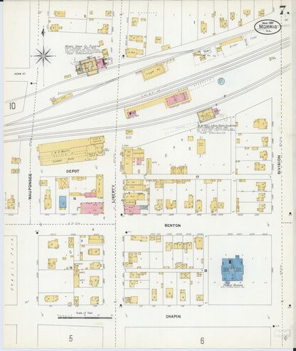 Sanborn Fire Insurance Map from Morris, Grundy County, Illinois (1907), Sheet #0007 - Complete Map Set gallery image, historic Sanborn map, vintage wall art, Illinois Illinois