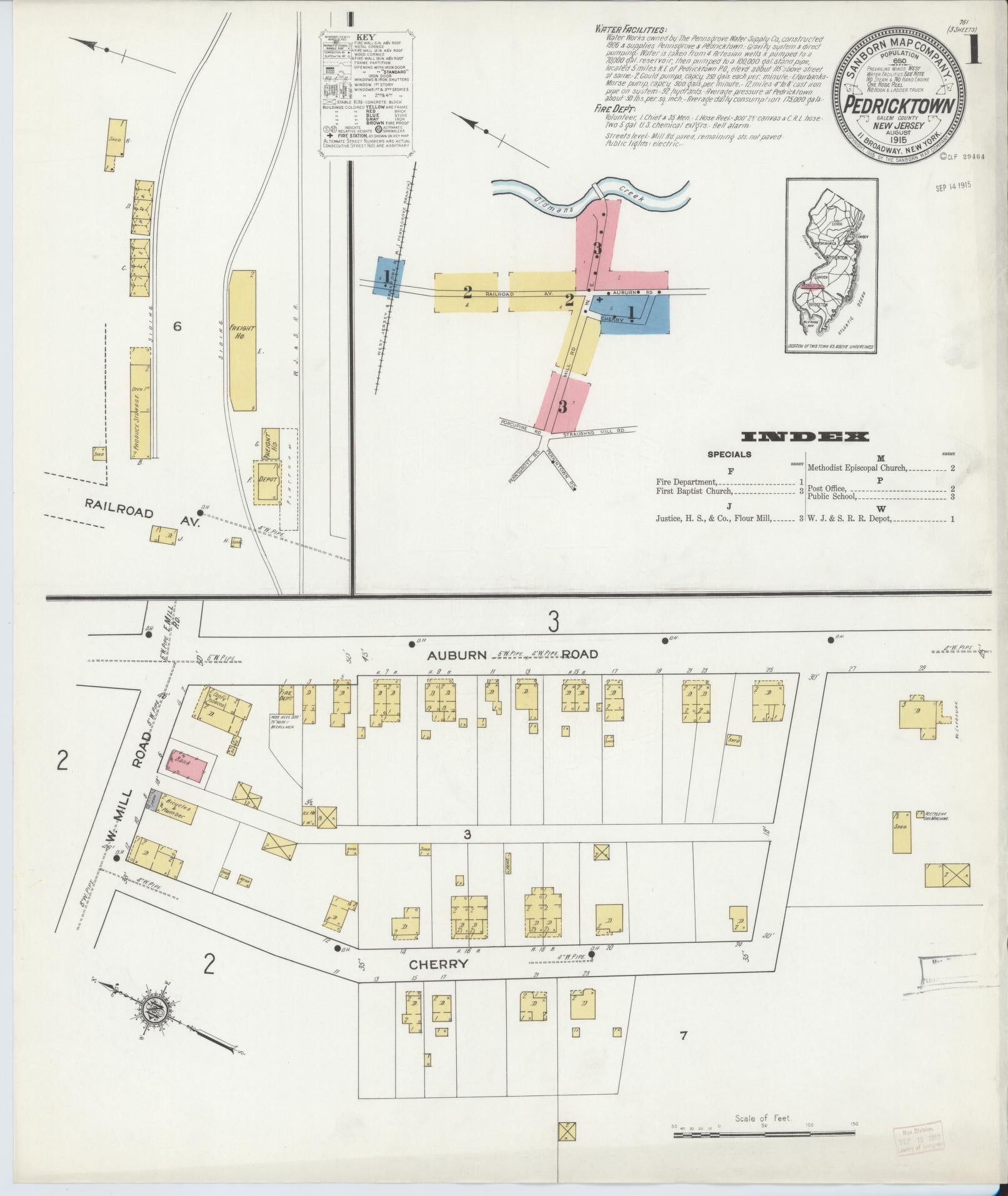 Sanborn Fire Insurance Map from Pedricktown, Salem County, New Jersey. (1915) – Historic Sanborn Fire Insurance Map Print