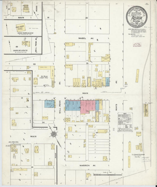 Sanborn Fire Insurance Map from Adair, Mayes County, Oklahoma (1910), Sheet #0001 - Historic Sanborn Fire Insurance Map Print, vintage old map wall art, antique decor, genealogy gift, Oklahoma Oklahoma map