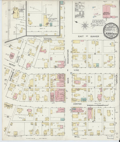 Sanborn Fire Insurance Map from Plainfield, Hendricks County, Indiana (1893), Sheet #0001 - Historic Sanborn Fire Insurance Map Print, vintage old map wall art, antique decor, genealogy gift, Indiana Indiana map
