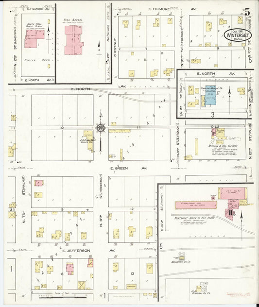 Sanborn Fire Insurance Map from Winterset, Madison County, Iowa (1916), Sheet #0005 - Historic Sanborn Fire Insurance Map Print, vintage old map wall art