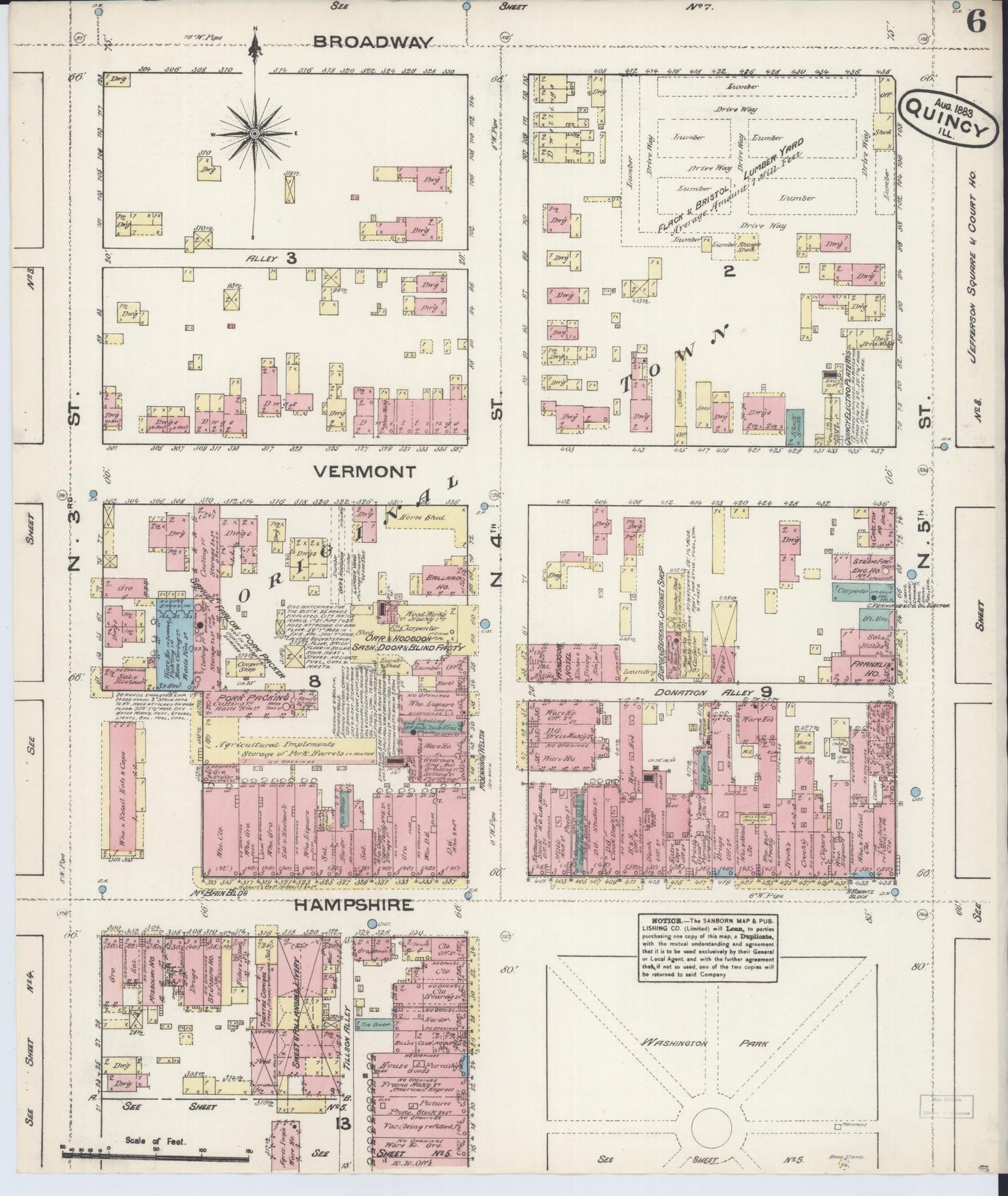 Sanborn Fire Insurance Map from Quincy, Adams County, Illinois (1883), Sheet #0006 - Complete Map Set gallery image, historic Sanborn map, vintage wall art, Illinois Illinois