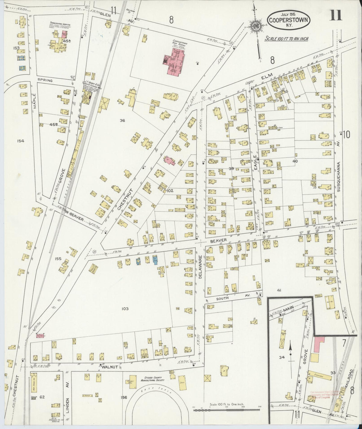 Sanborn Fire Insurance Map from Cooperstown, Otsego County, New York (1915), Sheet #0011 - Complete Map Set gallery image, historic Sanborn map, vintage wall art, New York New York