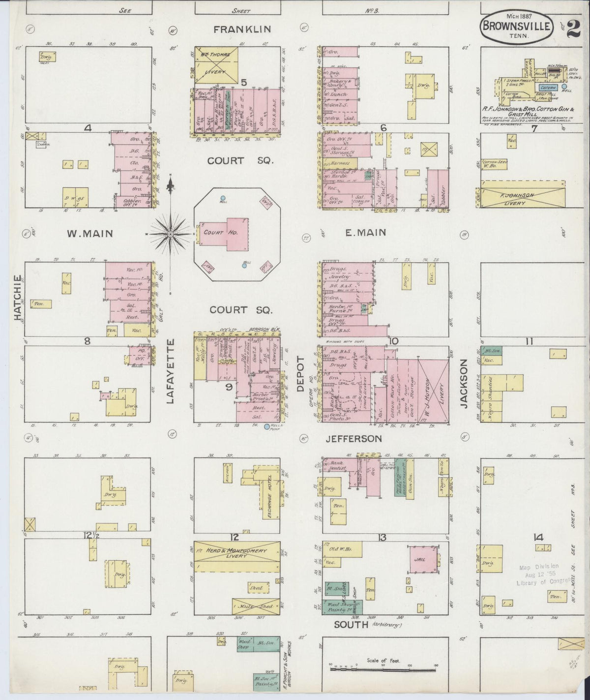 Sanborn Fire Insurance Map from Brownsville, Haywood County, Tennessee (1887), Sheet #0002 - Complete Map Set gallery image, historic Sanborn map, vintage wall art, Tennessee Tennessee