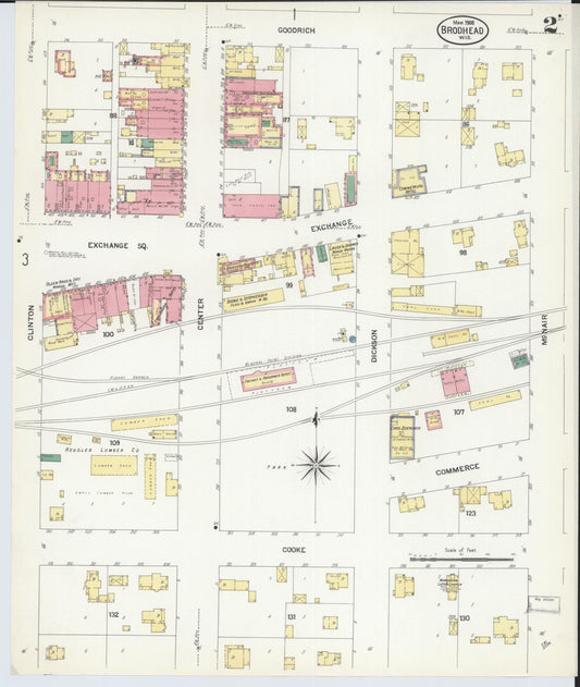 Sanborn Fire Insurance Map from Brodhead, Green County, Wisconsin (1908), Sheet #0002 - Historic Sanborn Fire Insurance Map Print, vintage old map wall art, antique decor, genealogy gift, Wisconsin Wisconsin map