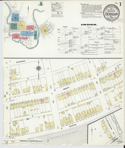 Sanborn Fire Insurance Map from Dennison, Tuscarawas County, Ohio (1909), Sheet #0001 - Historic Sanborn Fire Insurance Map Print, vintage old map wall art, antique decor, genealogy gift, Ohio Ohio map