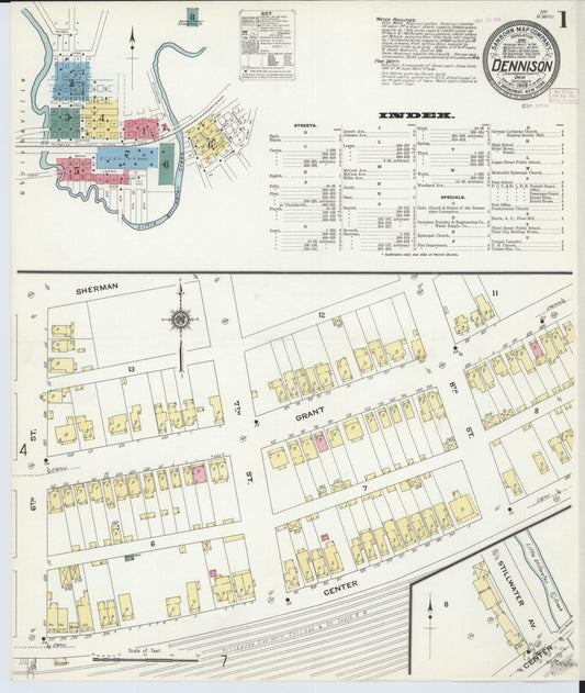 Sanborn Fire Insurance Map from Dennison, Tuscarawas County, Ohio (1909), Sheet #0001 - Historic Sanborn Fire Insurance Map Print, vintage old map wall art, antique decor, genealogy gift, Ohio Ohio map