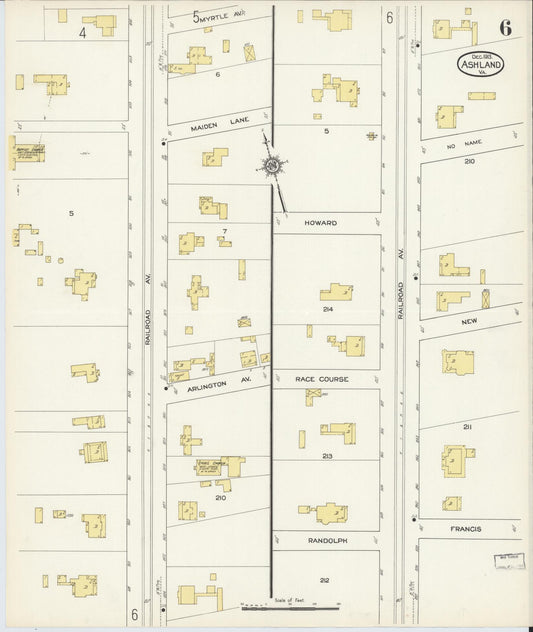Sanborn Fire Insurance Map from Ashland, Hanover County, Virginia (1913), Sheet #0006 - Historic Sanborn Fire Insurance Map Print, vintage old map wall art, antique decor, genealogy gift, Virginia Virginia map