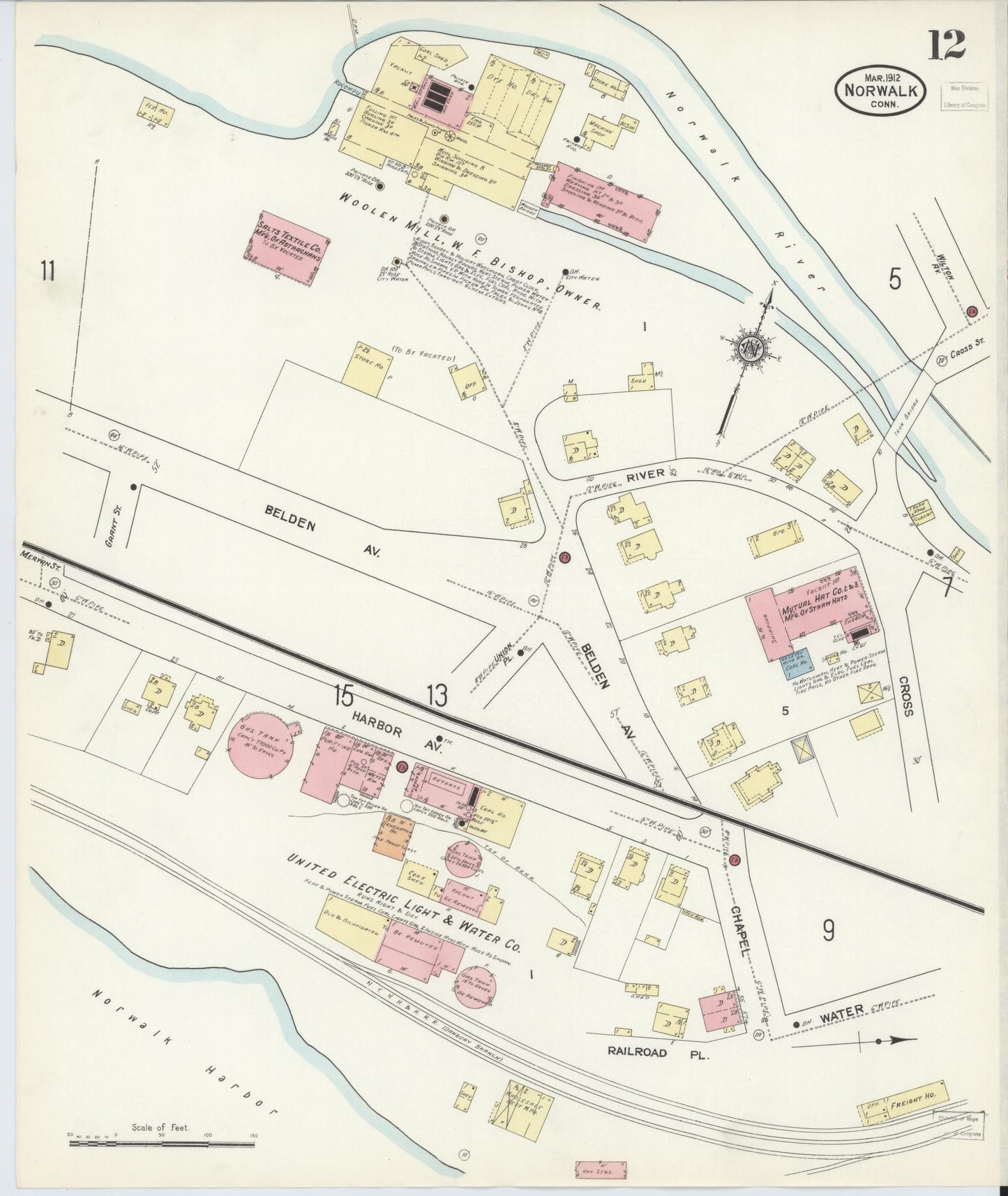 Sanborn Fire Insurance Map from Norwalk, Fairfield County, Connecticut (1912), Sheet #0012 - Complete Map Set gallery image, historic Sanborn map, vintage wall art, Connecticut Connecticut