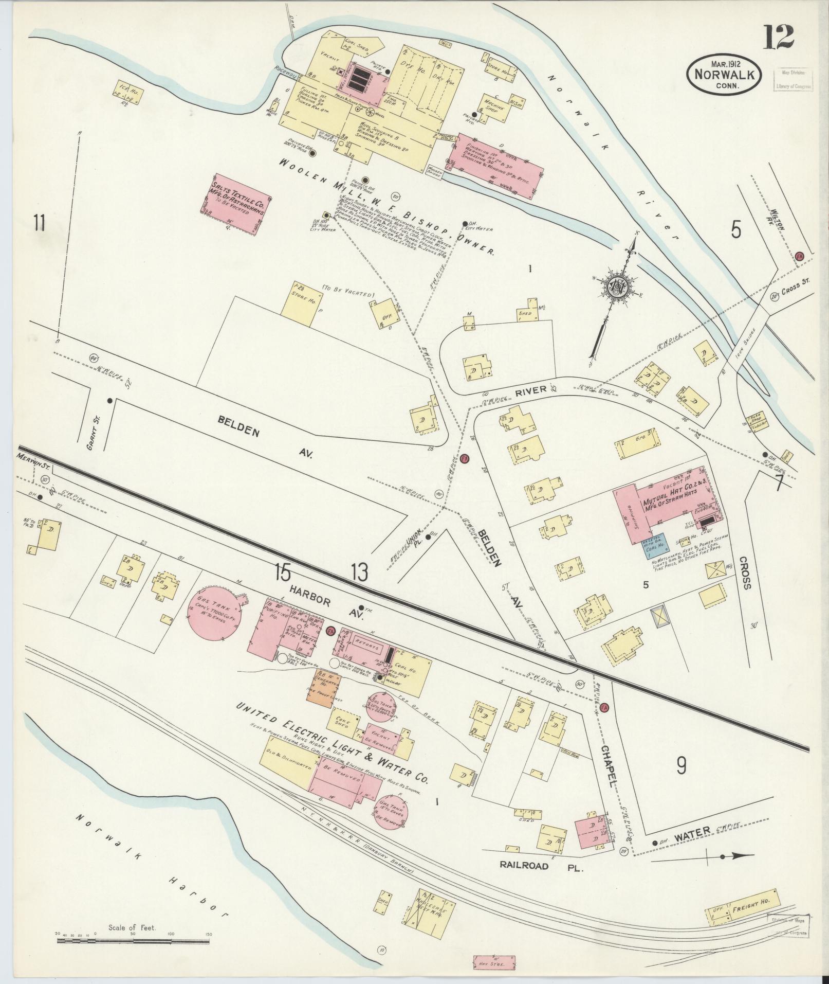 Sanborn Fire Insurance Map from Norwalk, Fairfield County, Connecticut (1912), Sheet #0012 - Complete Map Set gallery image, historic Sanborn map, vintage wall art, Connecticut Connecticut