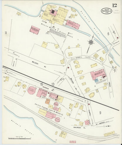 Sanborn Fire Insurance Map from Norwalk, Fairfield County, Connecticut (1912), Sheet #0012 - Complete Map Set gallery image, historic Sanborn map, vintage wall art, Connecticut Connecticut