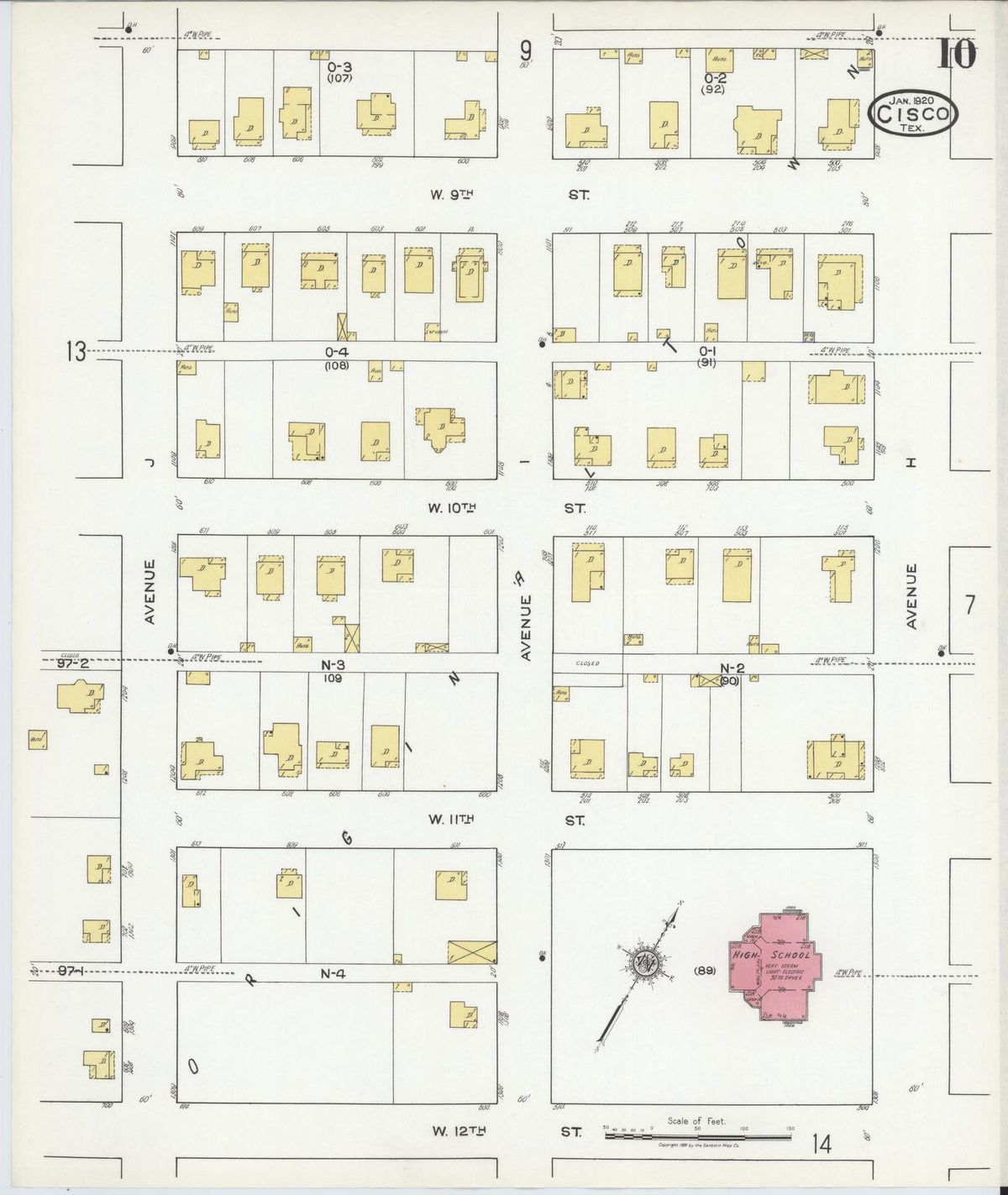 Sanborn Fire Insurance Map from Cisco, Eastland County, Texas (1920), Sheet #0010 - Historic Sanborn Fire Insurance Map Print, vintage old map wall art, antique decor, genealogy gift, Texas Texas map