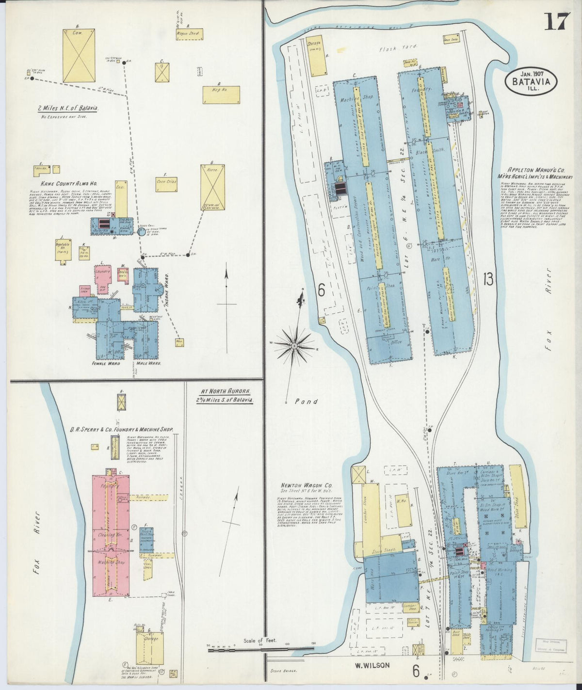 Sanborn Fire Insurance Map from Batavia, Kane County, Illinois (1907), Sheet #0017 - Historic Sanborn Fire Insurance Map Print, vintage old map wall art, antique decor, genealogy gift, Illinois Illinois map