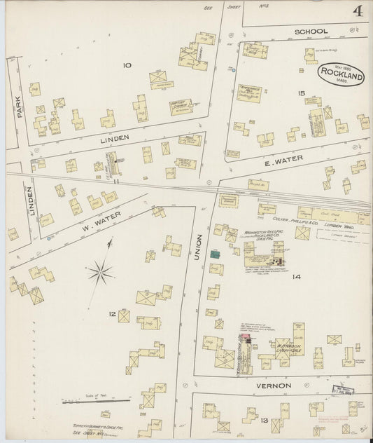 Sanborn Fire Insurance Map from Rockland, Plymouth County, Massachusetts (1885), Sheet #0004 - Historic Sanborn Fire Insurance Map Print, vintage old map wall art, antique decor, genealogy gift, Massachusetts Massachusetts map