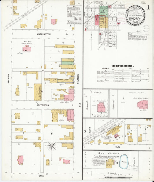 Sanborn Fire Insurance Map from Osceola, Clarke County, Iowa (1899), Sheet #0001 - Historic Sanborn Fire Insurance Map Print, vintage old map wall art