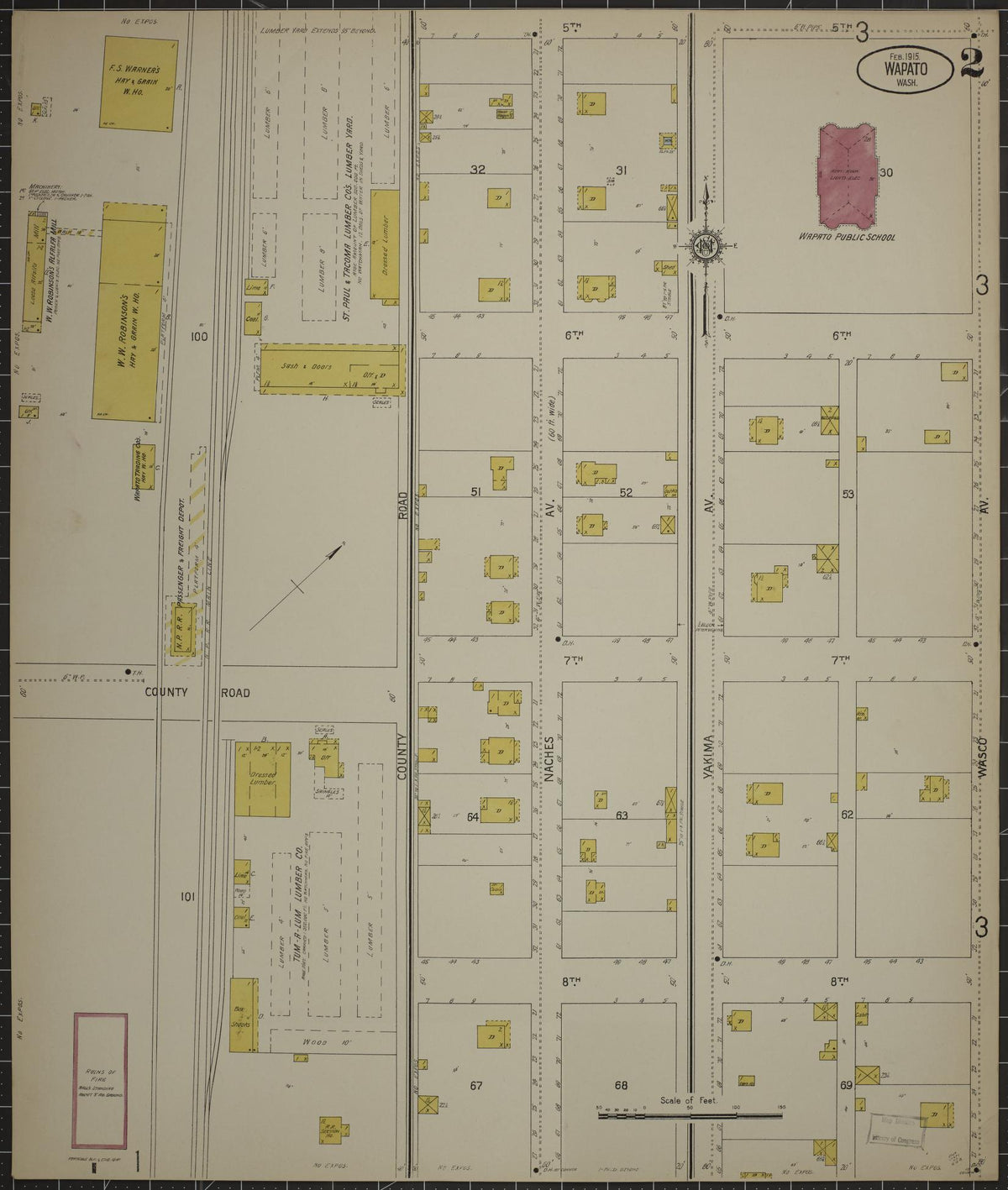 Sanborn Fire Insurance Map from Wapato, Yakima County, Washington (1915), Sheet #0002 - Historic Sanborn Fire Insurance Map Print, vintage old map wall art, antique decor, genealogy gift, Washington Washington map