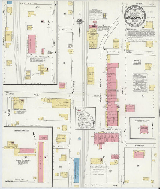 Sanborn Fire Insurance Map from Adairsville, Bartow County, Georgia (1916), Sheet #0001 - Historic Sanborn Fire Insurance Map Print, vintage old map wall art, antique decor, genealogy gift, Georgia Georgia map