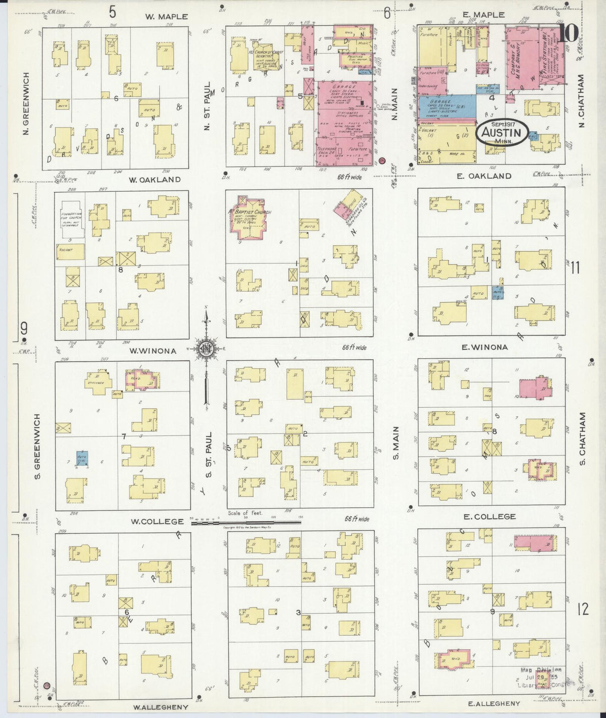 Sanborn Fire Insurance Map from Austin, Mower County, Minnesota (1917), Sheet #0010 - Historic Sanborn Fire Insurance Map Print, vintage old map wall art, antique decor, genealogy gift, Minnesota Minnesota map