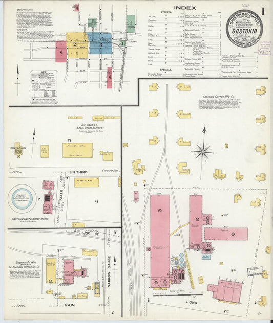 Sanborn Fire Insurance Map from Gastonia, Gaston County, North Carolina (1908), Sheet #0001 - Complete Map Set gallery image, historic Sanborn map, vintage wall art, North Carolina North Carolina