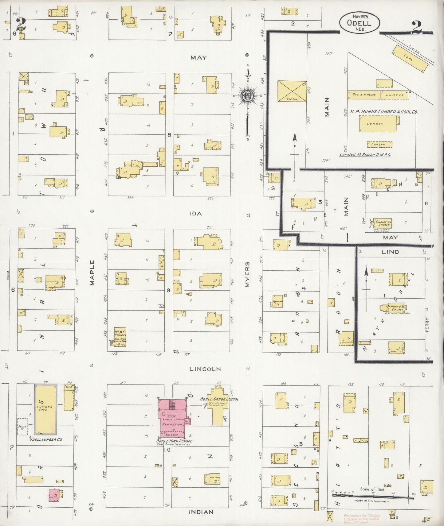 Sanborn Fire Insurance Map from Odell, Gage County, Nebraska (1925), Sheet #0002 - Historic Sanborn Fire Insurance Map Print, vintage old map wall art, antique decor, genealogy gift, Nebraska Nebraska map