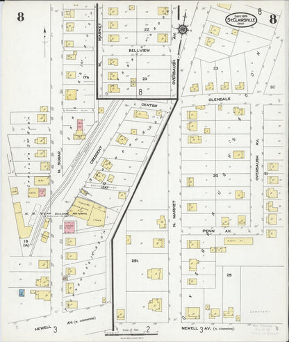 Sanborn Fire Insurance Map from Saint Clairsville, Belmont County, Ohio (1924), Sheet #0008 - Historic Sanborn Fire Insurance Map Print, vintage old map wall art, antique decor, genealogy gift, Ohio Ohio map