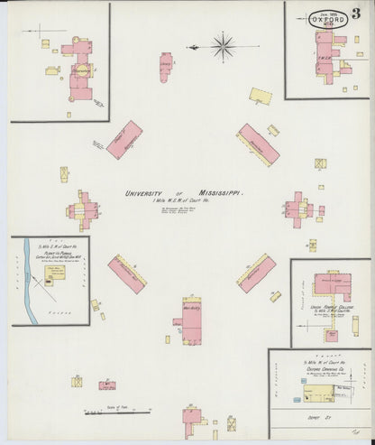 Sanborn Fire Insurance Map from Oxford, Lafayette County, Mississippi (1895), Sheet #0003 - Complete Map Set gallery image, historic Sanborn map, vintage wall art, Mississippi Mississippi