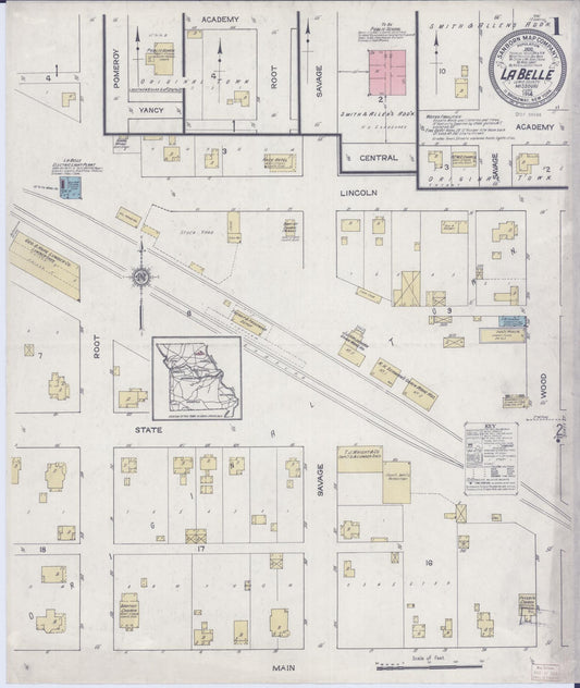 Sanborn Fire Insurance Map from La Belle, Lewis County, Missouri (1914), Sheet #0001 - Complete Map Set gallery image, historic Sanborn map, vintage wall art, Missouri Missouri